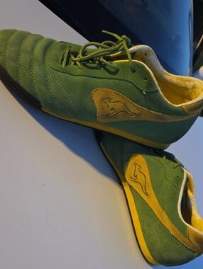 RARE-KANGAROOS Green and Yellow MAMBA Suede Sneakers